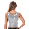 thumbnail image 3 of Jowowha Women U Neck Sleeveless Tank Top PVC Leather Zipper Camisole T Shirts Pole Dance Clubwear Silver S, 3 of 7