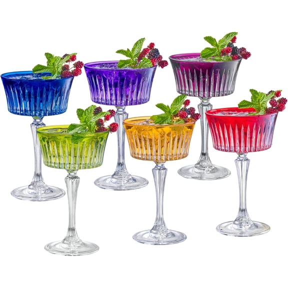 Barski Colored Champagne Coupe Glasses - Assorted Colors - Cocktail Coupe Glass, Stemmed Martini Glassware, Can be used for Dessert, Ice Cream - Set of 6 - Gift Ready - 8.7 oz., Made in Europe