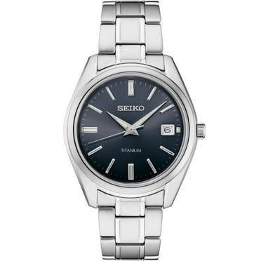 Seiko Classic Quartz Blue Dial Grey Titanium Men's Watch SUR373