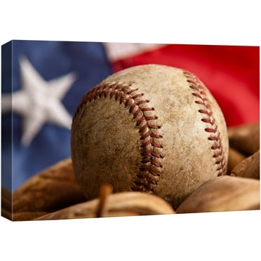 wall26 Canvas Print Wall Art Baseball with Mitt on American Flag Sports Athletes Photography Modern Art Contemporary Scenic Urban Multicolor for Living Room, Bedroom, Office - 24"x36"