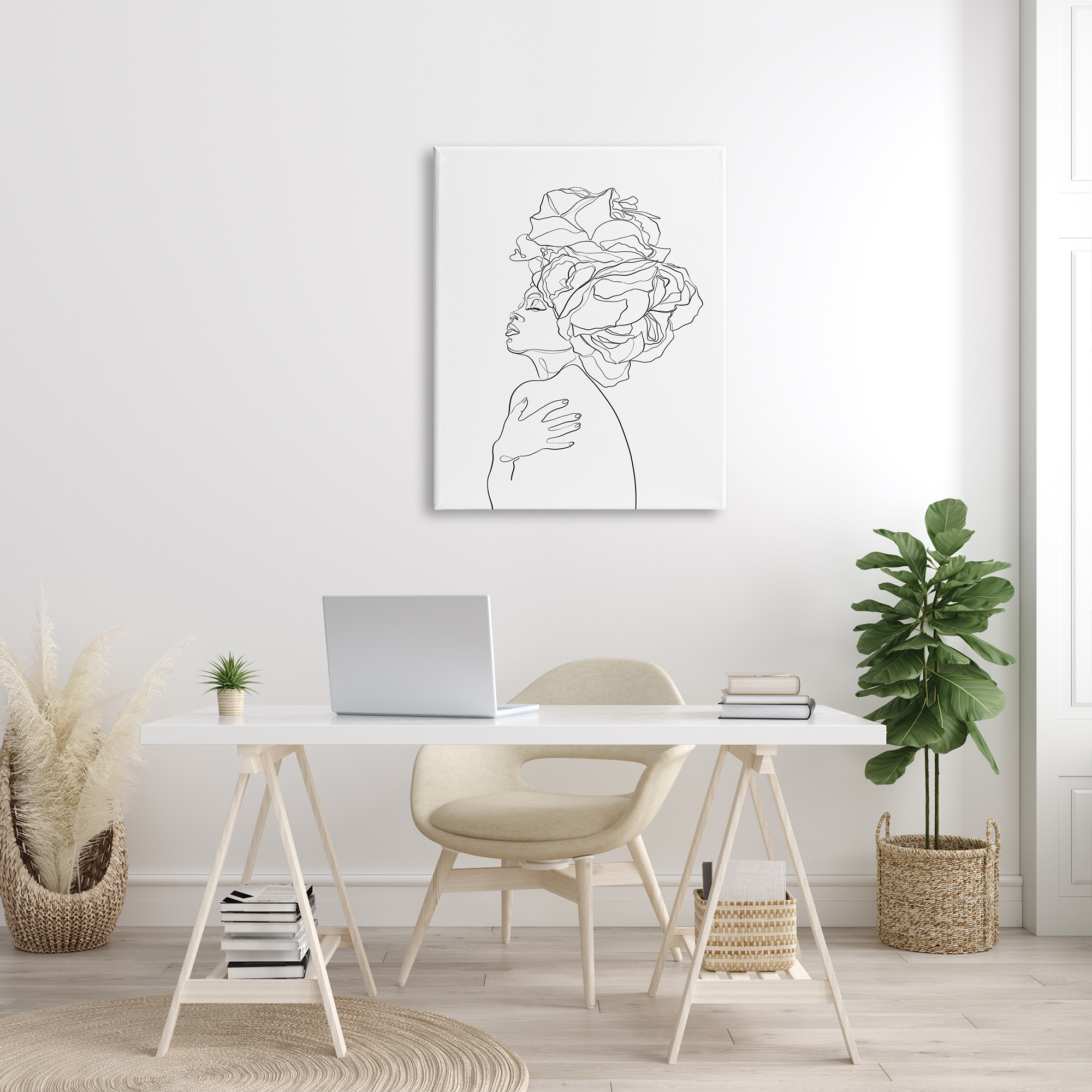 Stupell Industries Woman Slouching with Headwrap Minimalism Linework, 30 x 40, Designed by Ros Ruseva