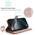 thumbnail image 5 of For iPhone 13 Pro Max 6.7" Wallet Case Leather Magnetic Flip Cover with Card Slots, RFID Blocking, Kickstand, Anti-Drop TPU & Detachable Wrist Strap,Rose Gold,For iPhone 13 Pro Max, 5 of 7
