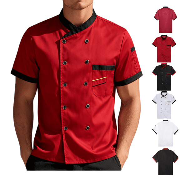 LRGSHF Unisex Chef Coat Short Sleeve, Chef Men/Women Comfy Button Closure Breathable Clothes Chef Work Uniform For Kitchen and Restaurant