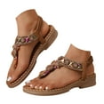 thumbnail image 3 of Bmisegm Bohemia 2024 New Foreign Trade Large Size Flat Sandals Flower Rhinestone Sandals Open Toe Beach Sandals Sandals Women Summer Brown 6.5, 3 of 9