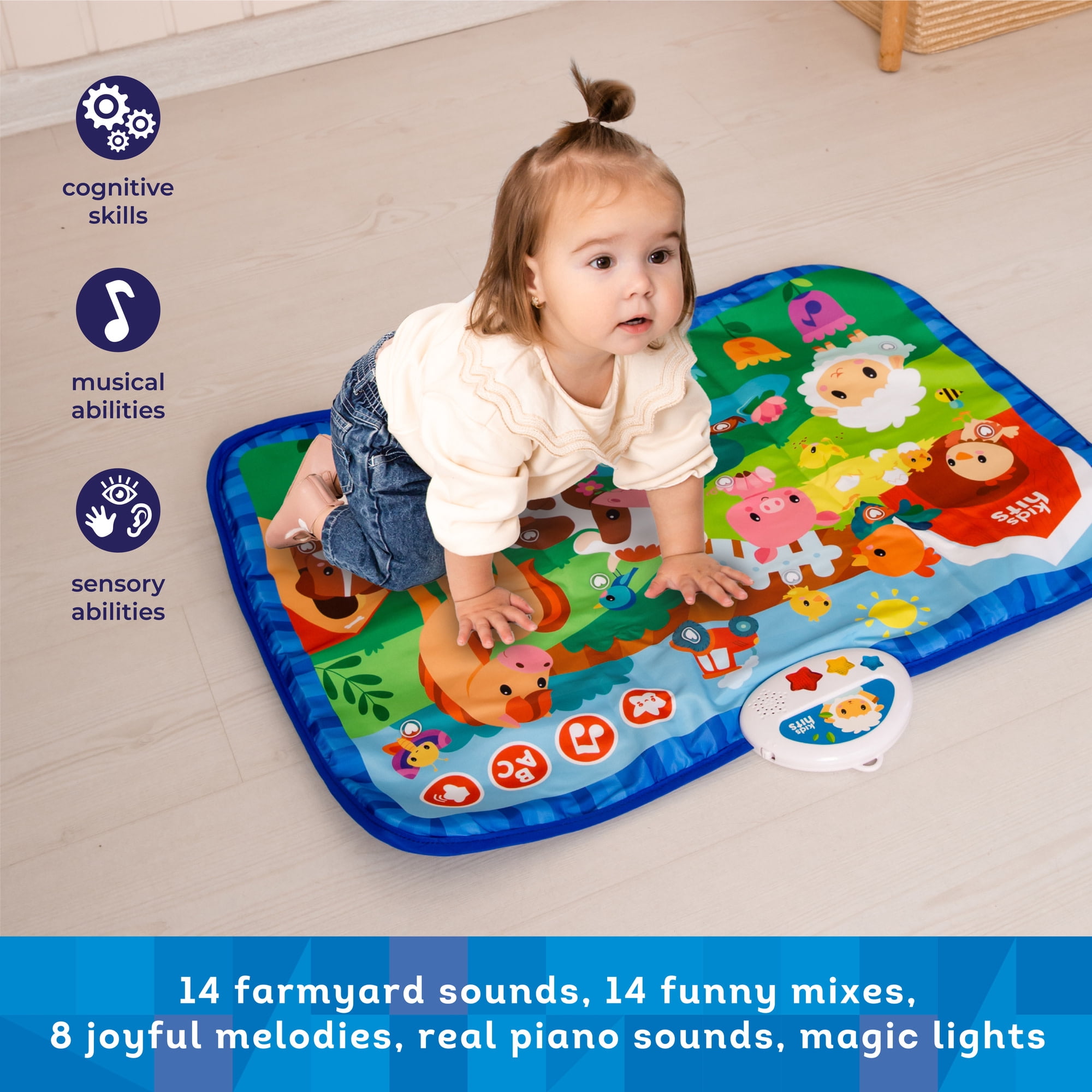 Kids Hits: Light & Sound Mat - Noisy Farm - Musical Activity Floor Pad, Sensory Toy, Animals-Songs-Piano Notes, Touch-Listen-Learn, Baby-Toddlers 8Mo+