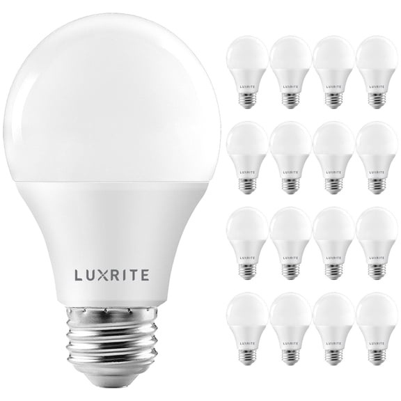 Luxrite A19 Dimmable LED Light Bulb 11W=75W Equivalent 5000K Bright White, 1100 Lumens E26, 16-Pack