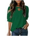 thumbnail image 2 of Shirts for Women under $10 Short Sleeve Eyelet Embroidery Hollow Out Round-Neck Solid Color T-shirt Green S, 2 of 6