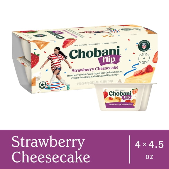 Chobani Flip Low-Fat Greek Yogurt Strawberry Cheesecake 4.5 oz 4 Pack