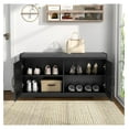 thumbnail image 3 of Shoe Storage Bench Entryway - 2 Tier Farmhouse Shoe Cabinet w/ Cushion - Black - 39.37"W x 13.78"D, 3 of 6