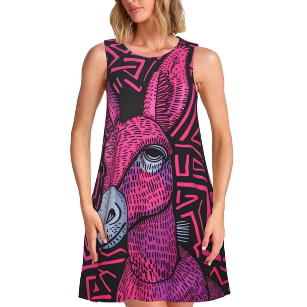 Fotbe ink Donkey Pop Art Vestido de Verano sin Mangas para Mujer – Vestido Midi Línea A, Estilo Camiseta Floral, Vestido Playero Casual y Fluido