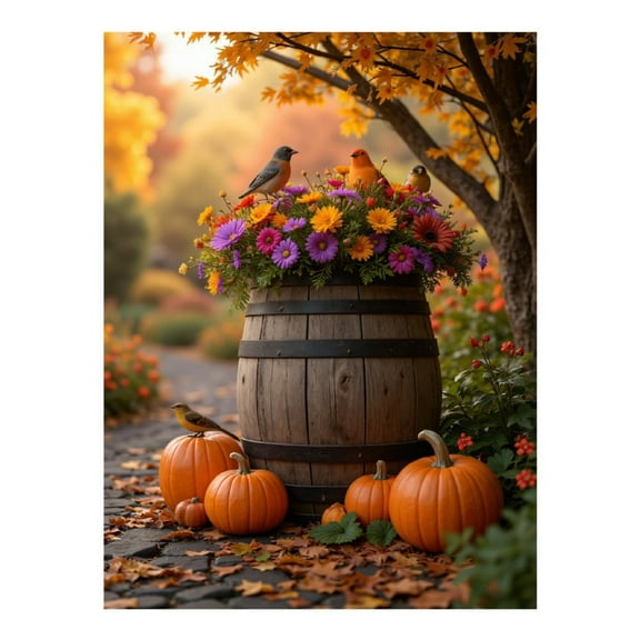 Diamond Art Kit for Adults, Autumn Pumpkins Flowers Birds Scene Diamond Painting for Adults Beginners, 5D DIY Diamond Art Painting Kits, Colorful Diamond Painting Craft for Home Decor 12x16