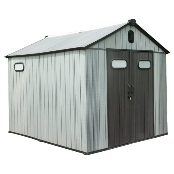 8x6FT Resin Outdoor Storage Shed - Waterproof Storage with Windows for Lawn Equipment & Bikes