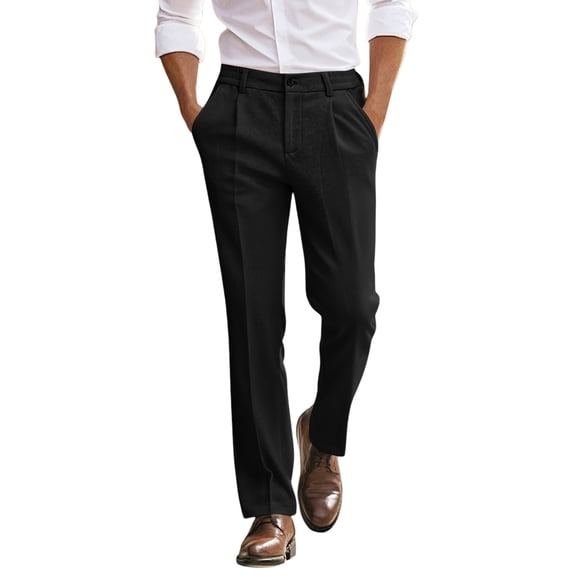 Gyexs Chino Pants for Men Cotton Elastic Waist Flat Front Dress Slacks Loose Fit Lightweight Summer Beach Trousers Men's Fashion Black, Szie 30