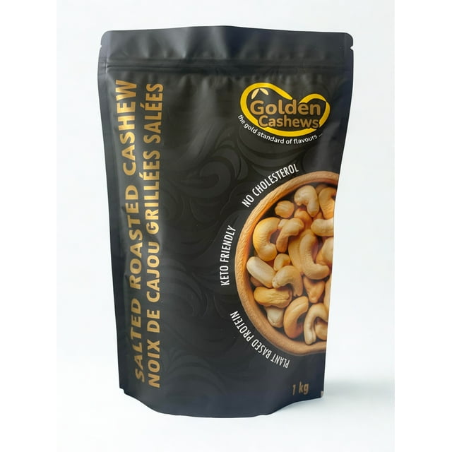 Golden Cashews Roasted Salted Cashews 1kg – Dry Roasted Whole Cashew Nuts, Lightly Salted, Healthy Snack & Cooking Ingredient