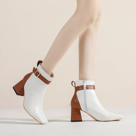 

Mother s Day Gifts Tawop Womens Winter Boots White Boots for Women White Boots Women S Shoes Fashion Minimalistic Solid Color Comfortable Zipper Buckle High Heel Thick Heel White 5