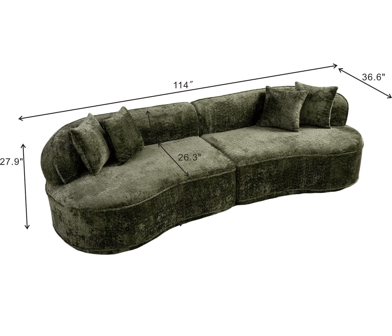 Modern Curved L-Shape Luxury Sectional Oversized Sofa, Comfy Sleeper Couch for Living Room Apartment No Assembly Needed, Vacuum Compressed Sofa in A Box, Green