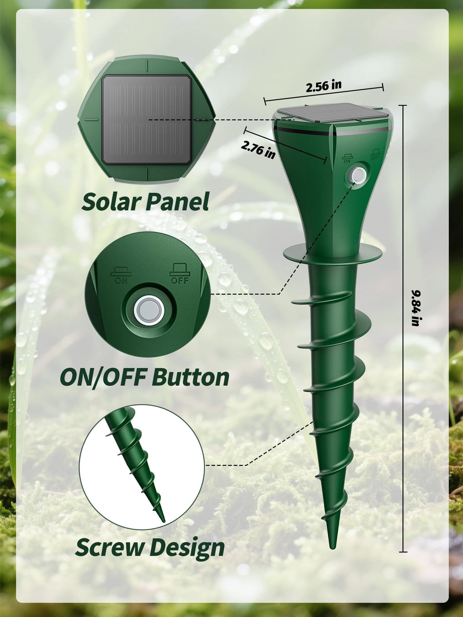 PATIOEASY 8 Pack Solar Powered Mole Trap with Screw-Shape Stakes, Mole Repellent, Ultrasonic Mouse Repellent, Safe and Effective Big Rats Controlfor Garden, Lawn, Yard, Farmland