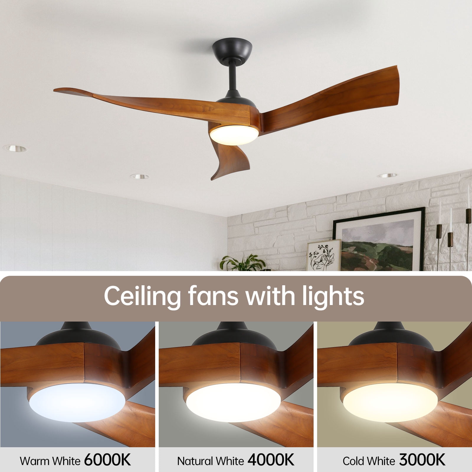 Sofucor 52 Inch Low Profile Ceiling Fan With Light Remote Control，Modern Sloped Ceiling Fan With Reversible Dc Motor For Bedroom Kitchen Bedroom Basement Dining Living Room Dark Wood