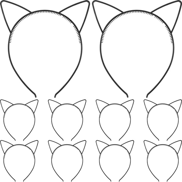 BRIGHTFUFU 10pcs niños lindo gato oreja diadema pelo aro casco para la fiesta diaria peinado decoración (negro)