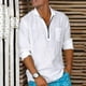 thumbnail image 4 of Camisas Para Hombre Manga Larga Regular Fit Camisa holgada de talla grande informal sólida de lino y algodón para hombre, camisa de manga larga con cremallera y cuello levantado para (White, XL), 4 of 5