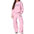 thumbnail image 3 of Women's Preppy Style Set - Long Sleeve Pullover & Pants with Bow Print, Cute & Casual Matching Outfit for College & Daily Wear Pink L, 3 of 6