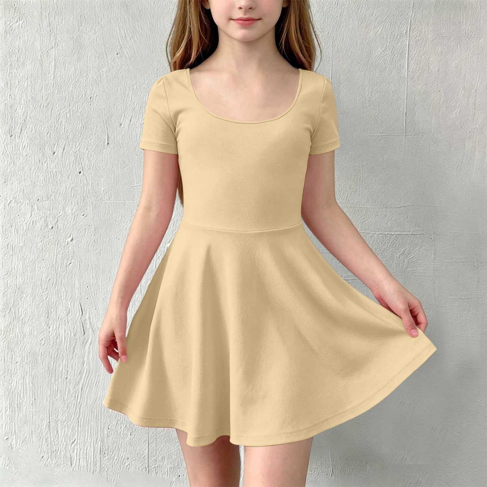 ATOGUTA Athletic Dress for Girls Khaki Ruffle Summer Dresses Cute Birthday Party Princess Sundress 5T-15