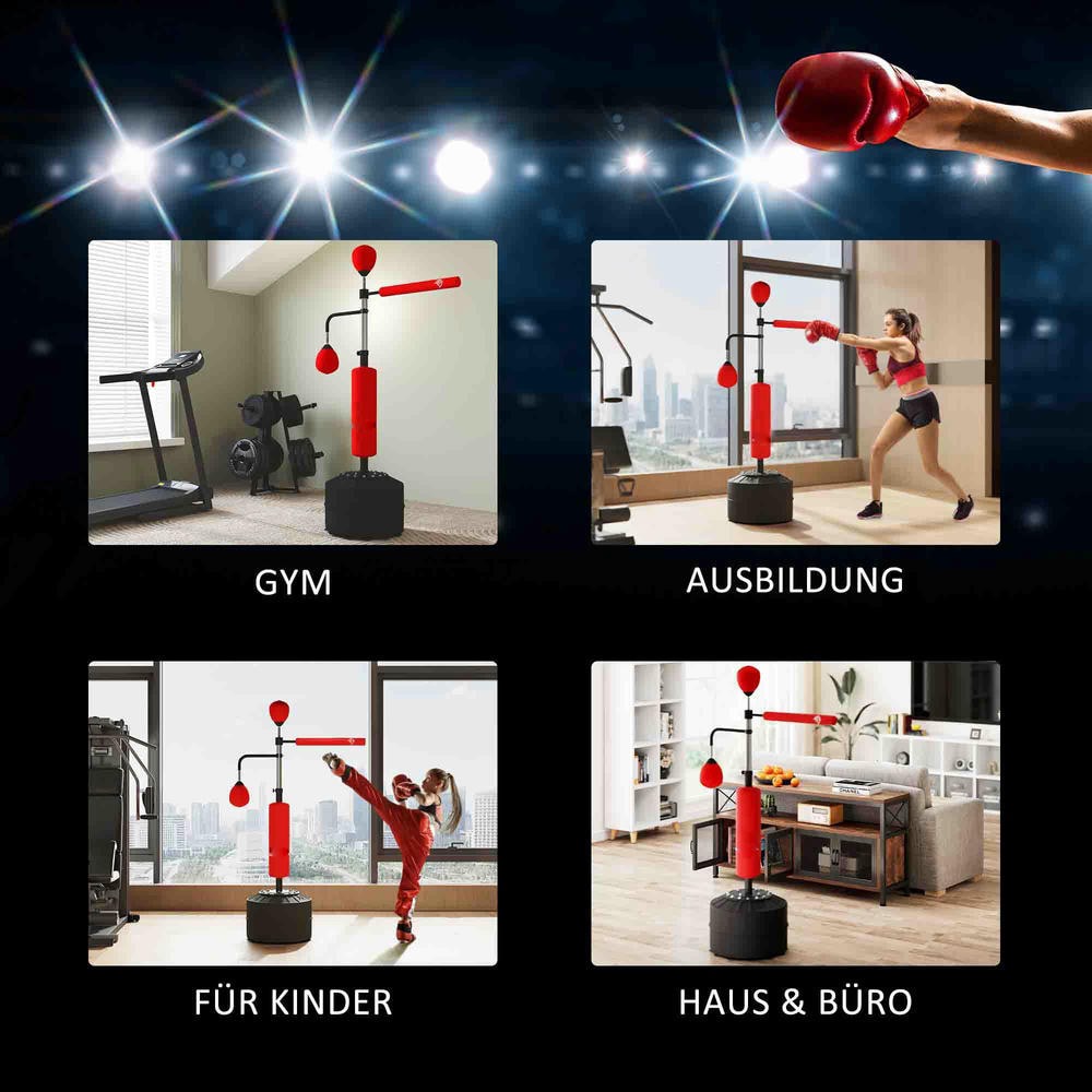 Barara King 4-in-1 Adjustable Punching Bag with 2 Speedballs and 360° Relax Bar, Boxing Bag with PU-Wrapped Bag and Adjustable Height, Red
