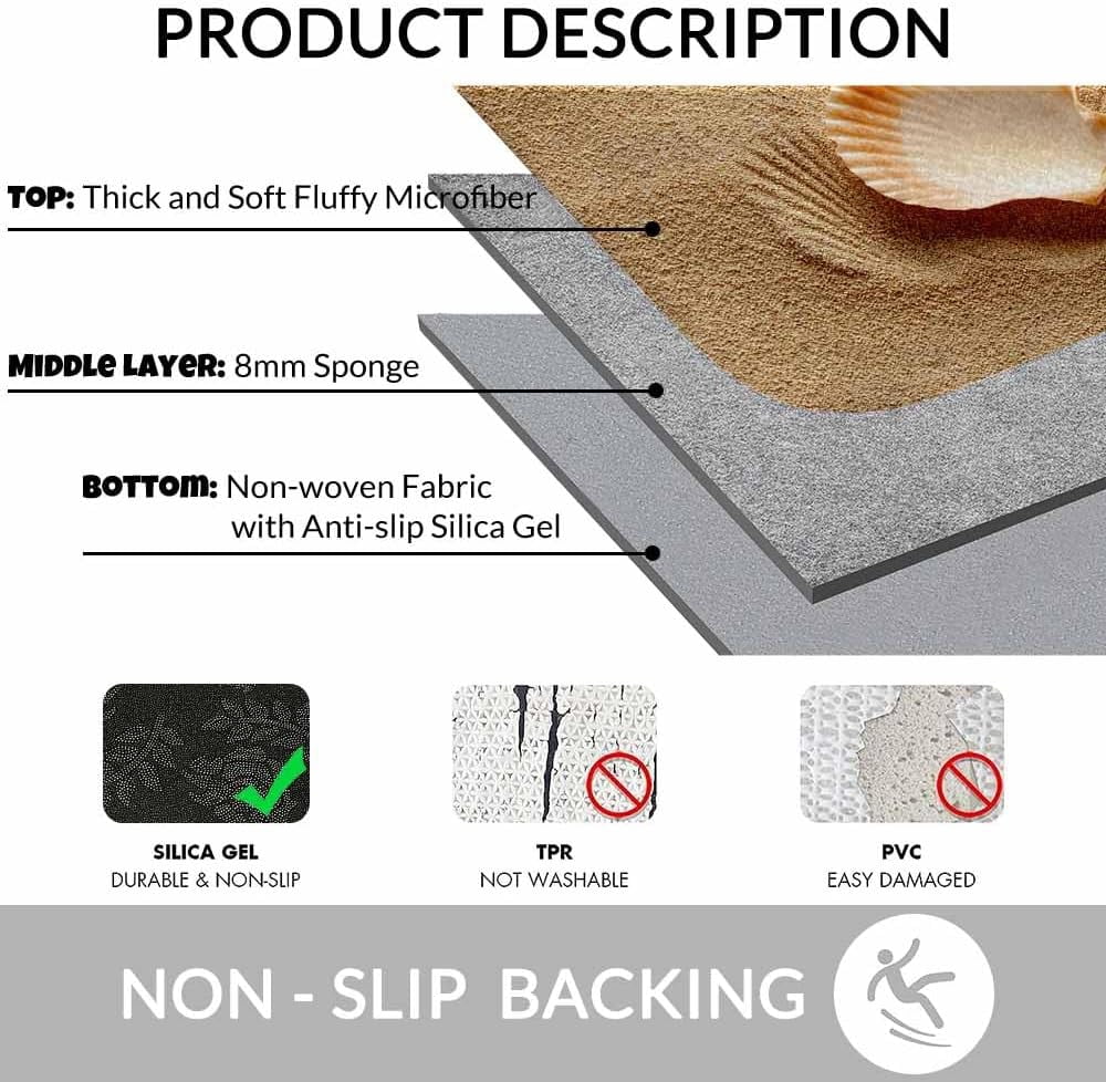 Sea Shells with Sand Bath Mat for Bathroom Bath Rugs Door Mat Non Slip Rubber Backed Bathroom Floor Mat for Bathtub Sink Shower 20"X32"