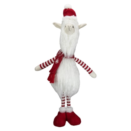 Northlight Plush Standing Striped Llama Christmas Figurine - 26 - White and Red