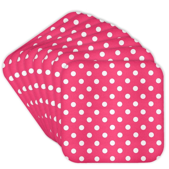 3drose, Pink and White Polka Dot Print, Set of 8 Coasters - Cork