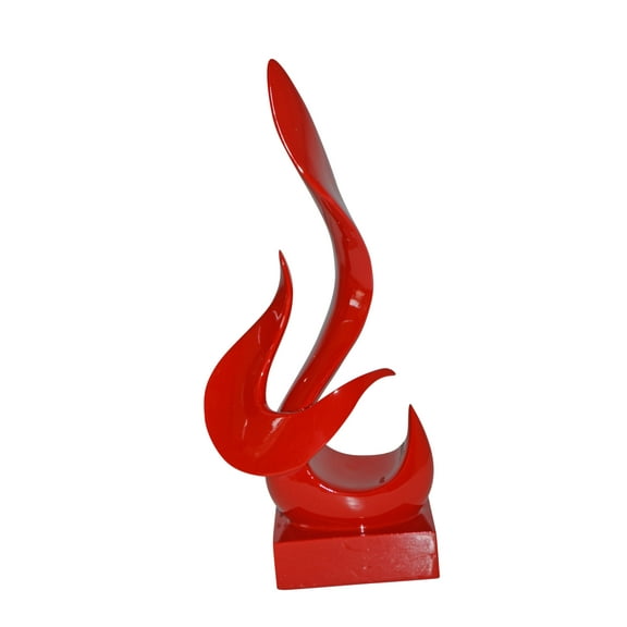 Modern Art Abstract of Fire Red Resin Statue - Size: 6"L x 3"W x 12"H.