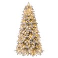 thumbnail image 1 of Gymax 7 FT Pre-Lit Artificial Christmas Tree Hinged Snow Flocked Xmas Tree w/ 806 Mixed Branch Tips, 1 of 7