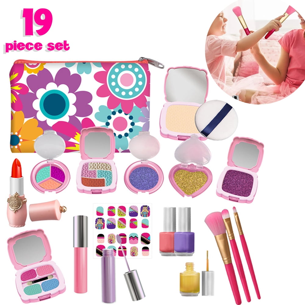 LNKOO 19 Pieces Pretend Makeup Kit for Girls, Kids Pretend Play Makeup ...