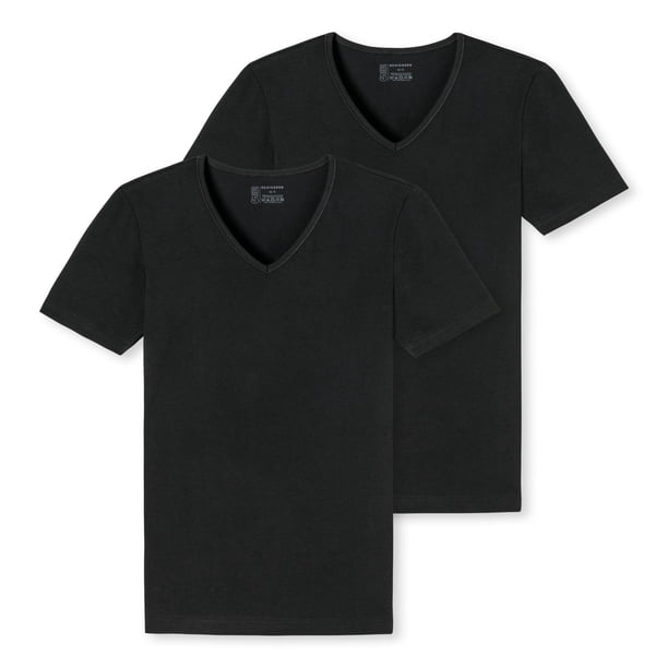 Pack de 2 Camisetas para Hombre SCHIESSER - Serie "95/5", Cuello en V, S-4XL Negro L (Large)