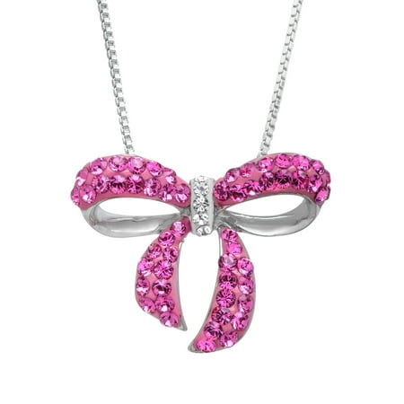 Luminesse Bow Pendant Necklace with Swarovski Crystals in Sterling Silver