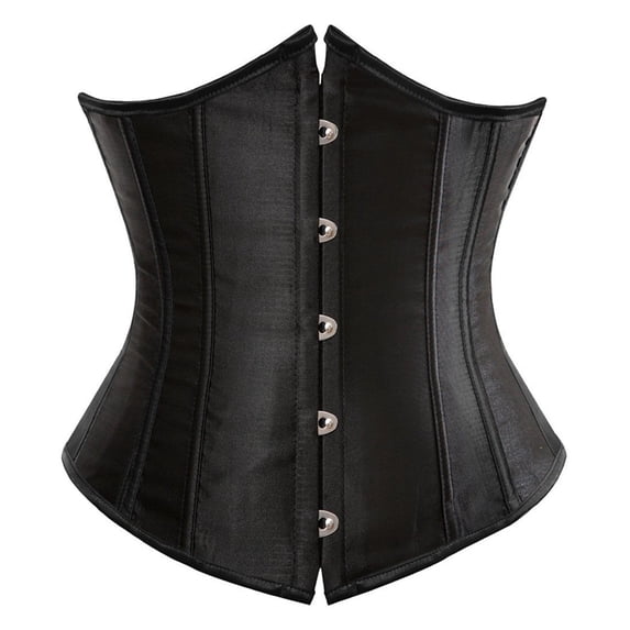 Women's Satin Underbust Corset Lace Up Waist Training Cincher Black X-Large