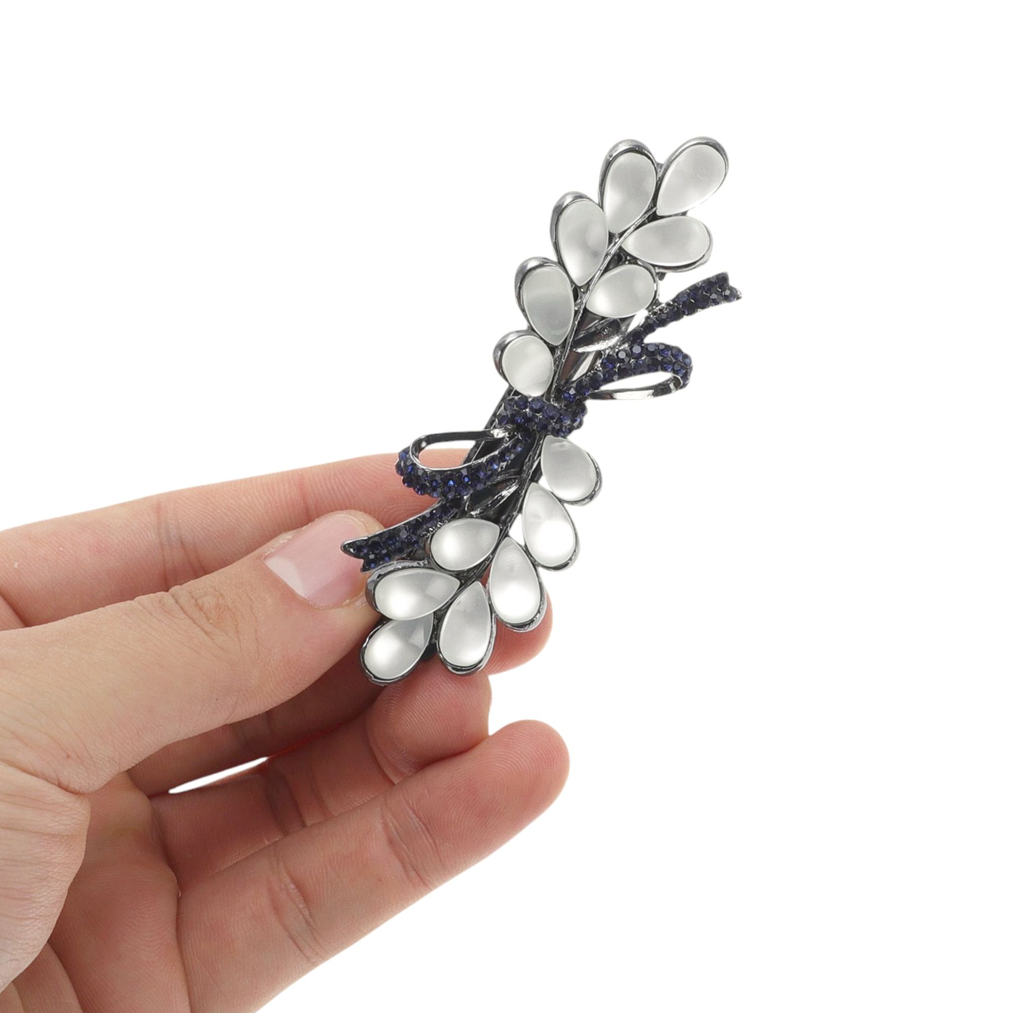Unique Bargains Wisteria Flowers French Barrette Hair Clips Black White