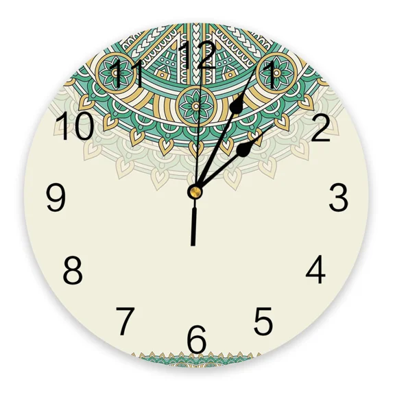Bohemian Style Mandala Pattern Ethnic Retro Wall Clocks Silent Home Cafe Office Wall Decor Clocks for Kitchen Large Wall Clocks（10 Inch）