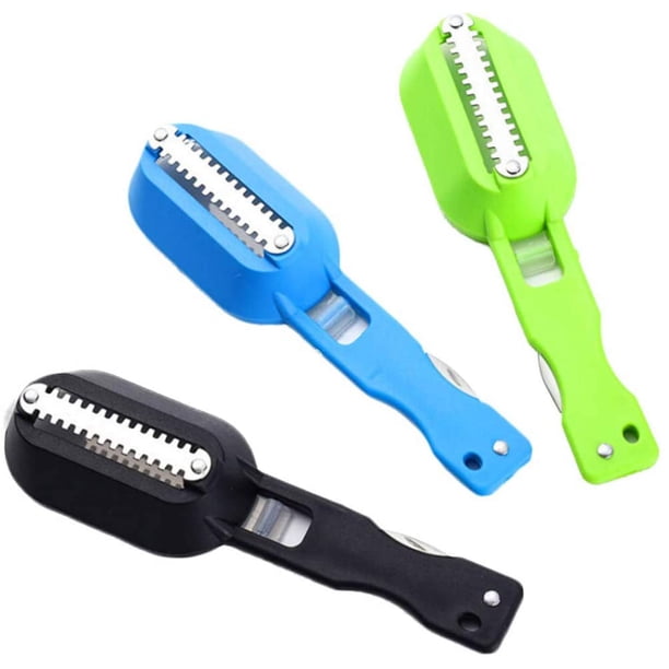 3 piezas de escamas de pescado limpias, raspador de escamas de pescado, cepillo de escamas de pescado de acero inoxidable con cubierta y cuchillo para matar peces para el hogar, cocina, restaurante