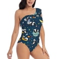 thumbnail image 3 of Pofeuu Space Sleeping Panda Print Women's One Piece Swimsuits One Shoulder Swimwear Asymmetric Ruffle Monokinis Bathing Suits-Small, 3 of 6