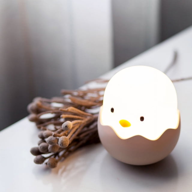 mantenga presionada la cabeza del pollito para cambiar gradualmente el modo de color, linda y creativa luz nocturna para bebé con cáscara de huevo y sensor táctil