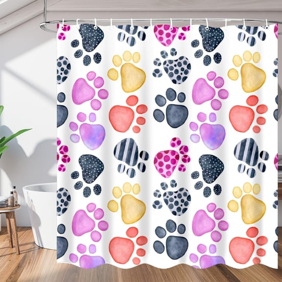 Painted Dog Paw Prints Shower Curtain Fabric Shower Curtain Set with 12 Hooks Waterproof 72 * 72 Inches for Bathroom Beach Caravan Hotel
