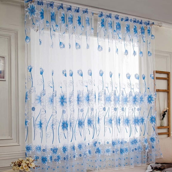 Sheer Voile Curtains,78x39inch Transparent Floral Embroidery Drapes,Modern Style Window Blinds for Bedroom Living Room Balcony Decors