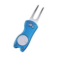 thumbnail image 1 of 1PC Foldable Metal Golf Turf Repair Tool With Magnetic Ball Marker And Pop-Up Button For Golf Green Fork Golf Tool Blue, 1 of 6