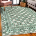 thumbnail image 3 of Vintage Decorative Rug, Ethnic Themed Squares and Circle Details Antique Themed Mesh Grid, Quality Carpet for Bedroom Dorm and Living Room, 6 Sizes, Seafoam Peach and Coconut, by Ambesonne, 3 of 4