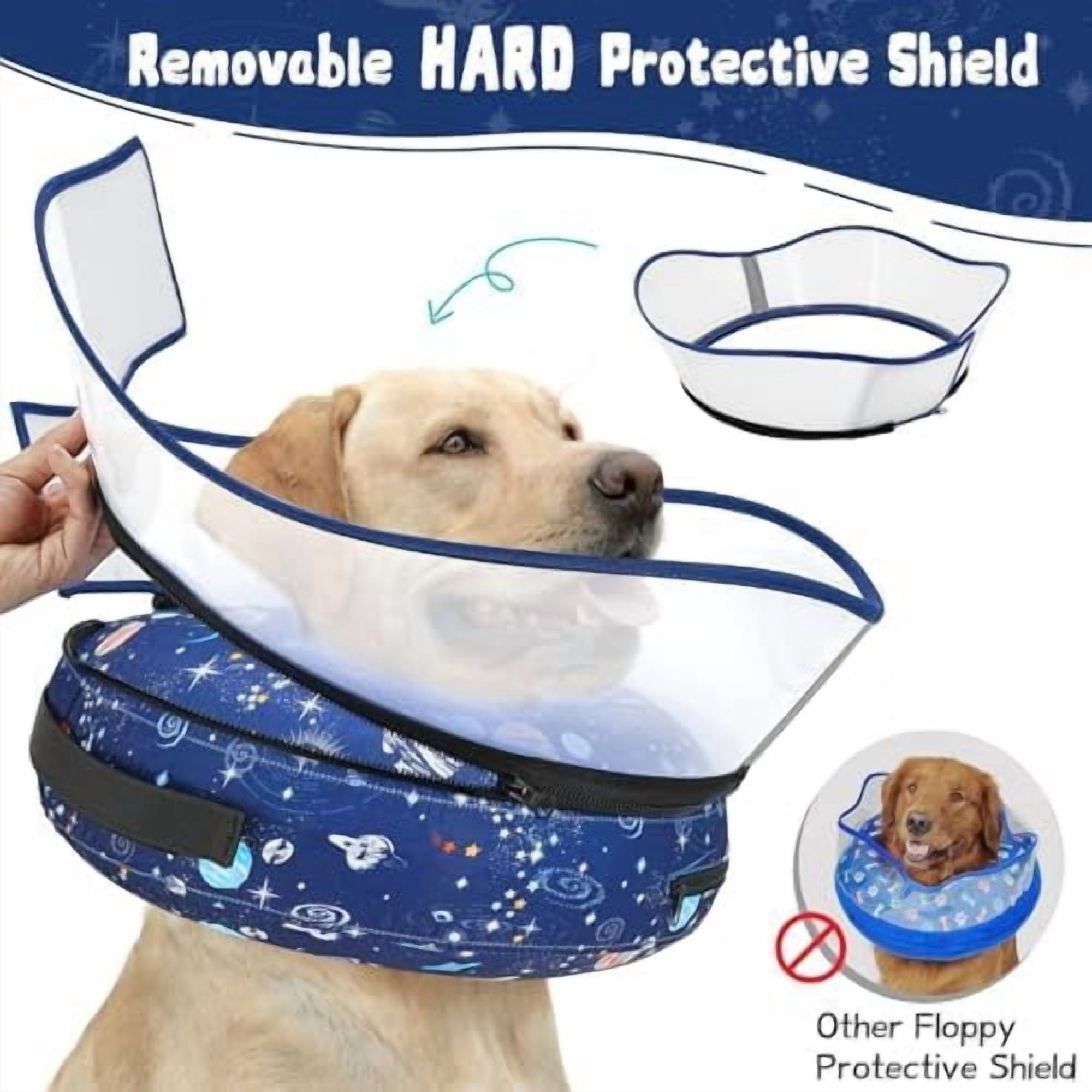 Elevated Inflatable Dog Cone Collar to Stop Licking, Doggie Donut Collar After Surgery, Soft Dog Cone Alternative for Small Medium Large Dogs Navy,S(Neck 7"-9.5")