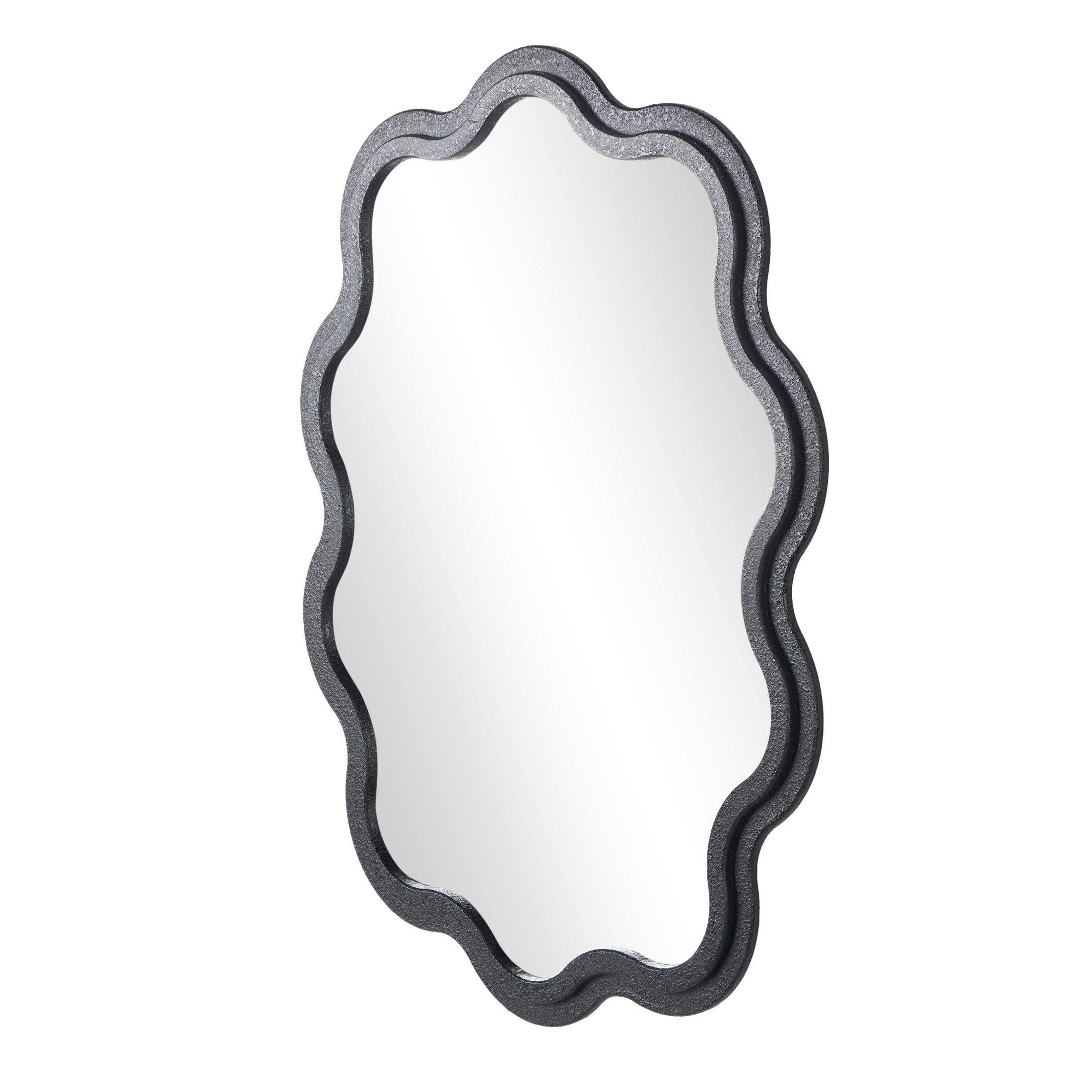 DecMode 31" x 40" Black Handmade Wavy Wall Mirror with Dimensional Carved Frame