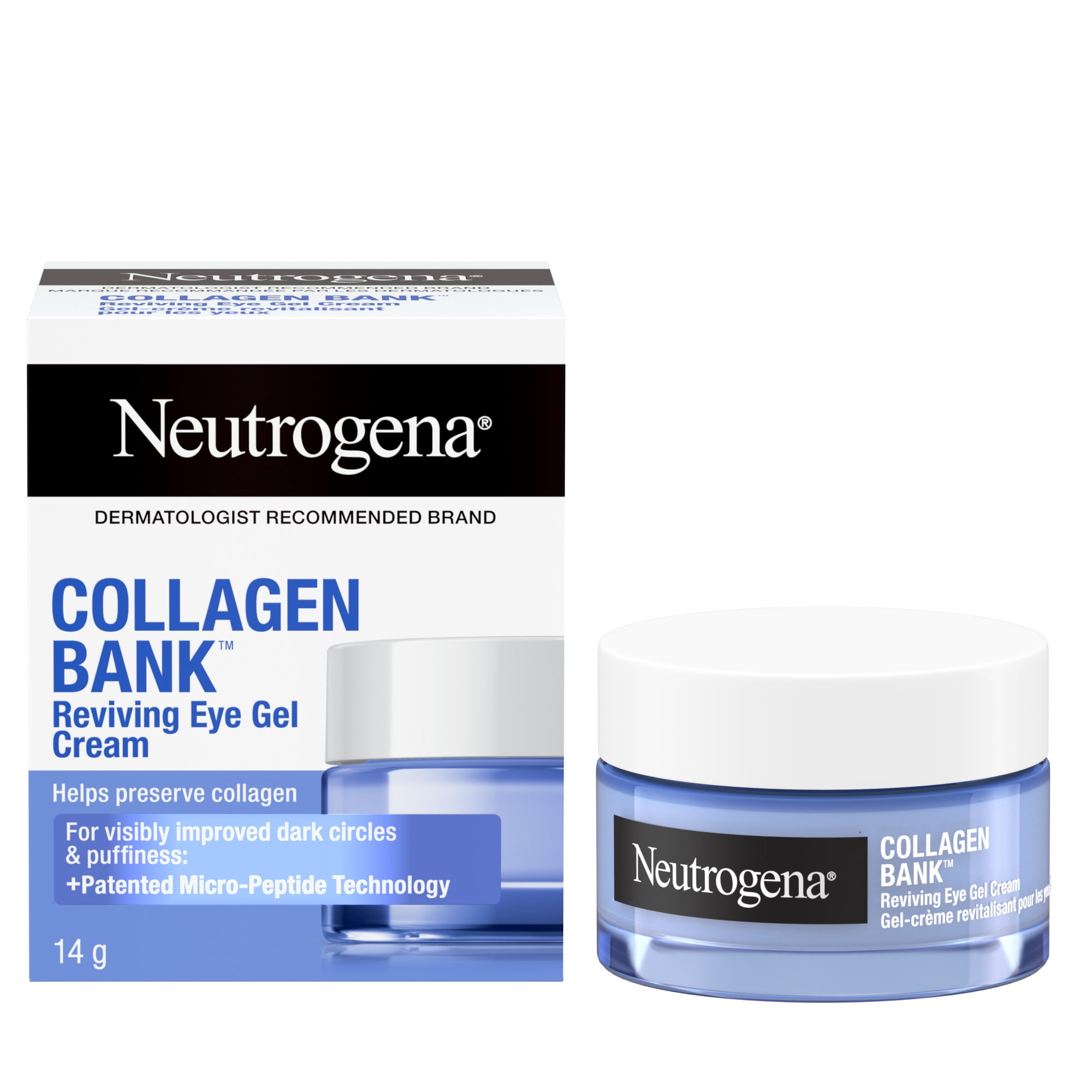 Gel-crème régénérant pour les yeux Neutrogena Collagen Bank, hydratant non parfumé pour la zone sous les yeux qui aide à préserver le collagène, améliore visiblement les cernes et les poches, niacinam 14 g