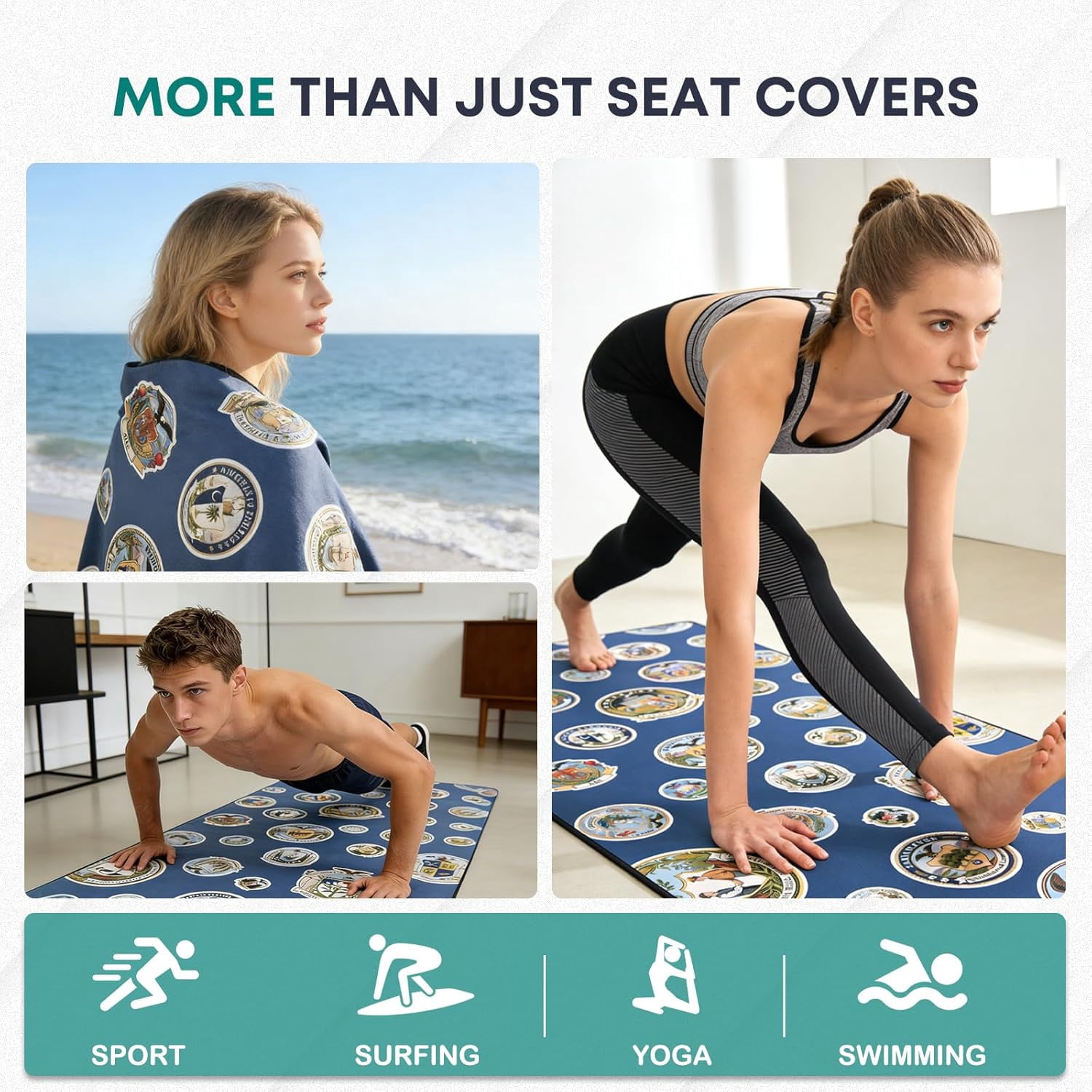 FLORICH Towel Car Seat Covers, Sweating Microfiber Seat Cover for Cars with Non-Slip Strap, Suitable for Post Gym Workout, Running, Swimming, Beach and Hiking, FC08