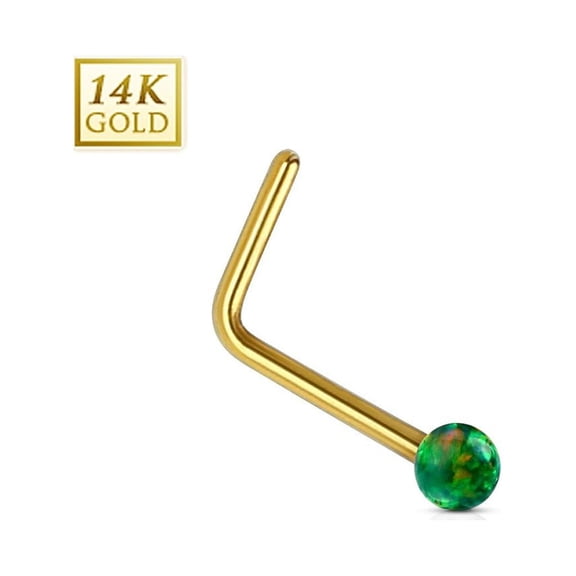 Nose Ring 20g 14Kt. Gold L Bend Nose Stud Ring with 2mm Opal Ball